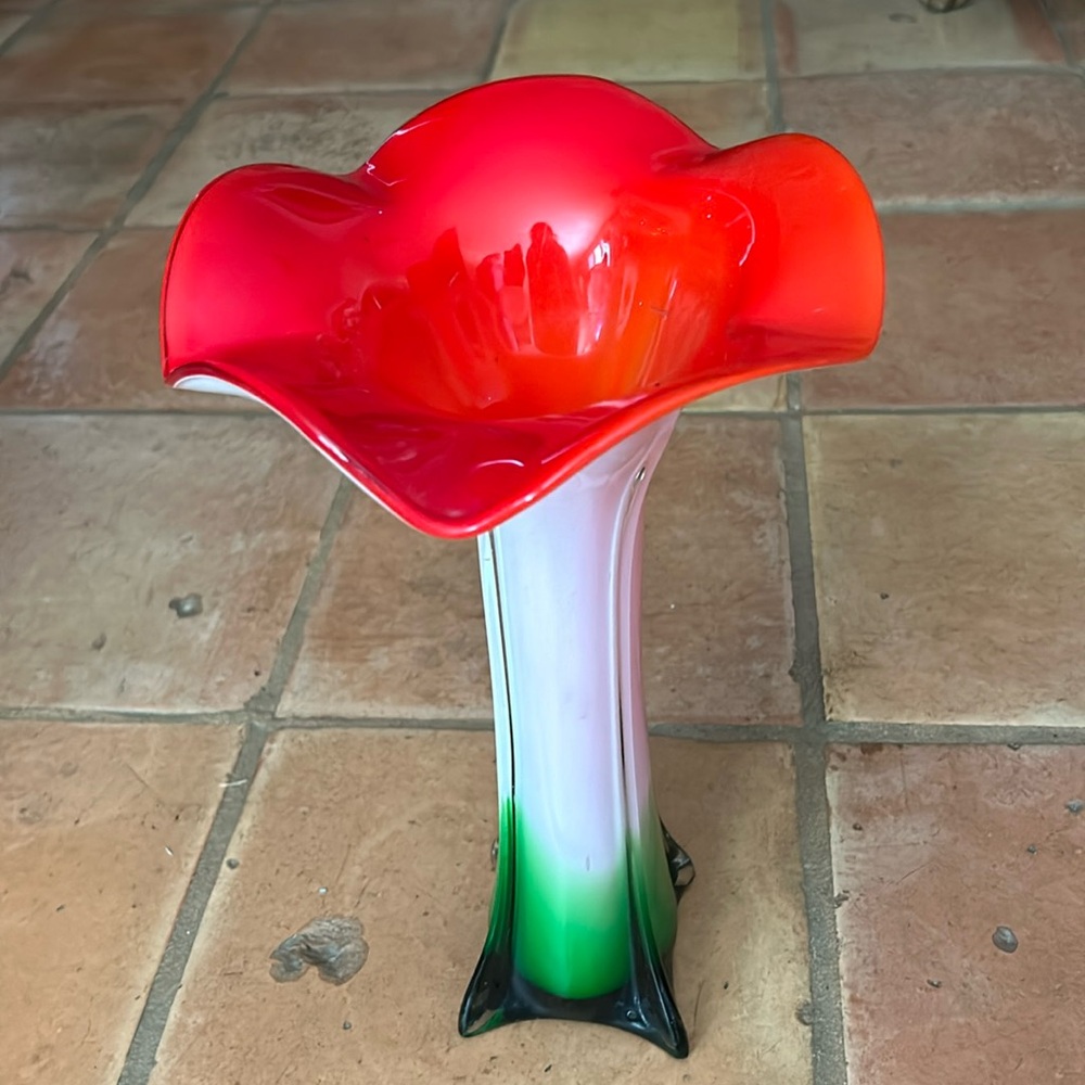 Vintage Murano Jack in the Pulpit Hand Blown Large Glass Calla Lily Vase